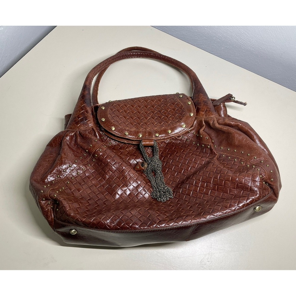 Sabina New York Genuine Brown Leather Should Purse Carry Bag Hobo Double Handle